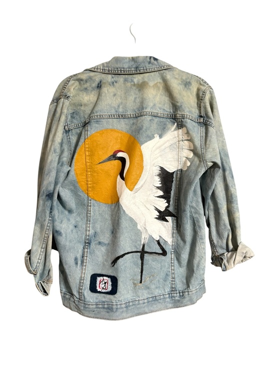 Sonoma Life + Style Other - Sonoma Denim Jacket Hand Painted Crane Art Back Distressed Wash Size Small